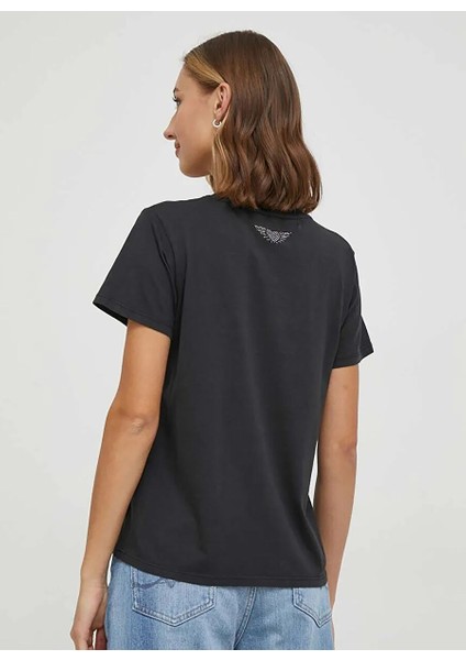 Siyah Kadın Normal Baskılı T-Shirt PL505749 modelleri
