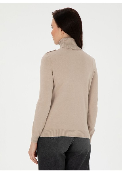 Bej Kadın Tam Balıkçı Slim Fit Düz Kazak Forge indirimleri