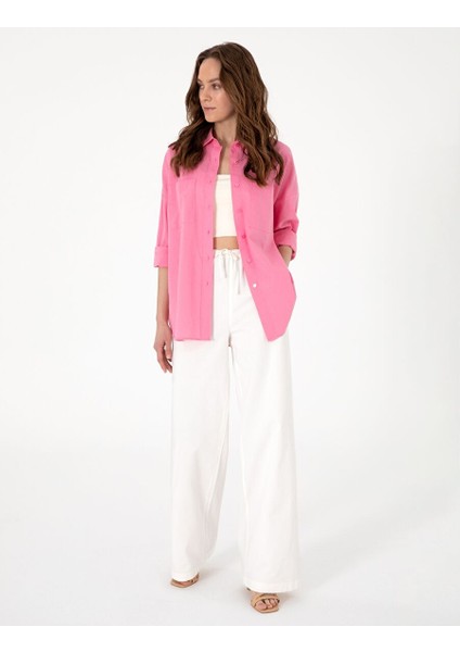 Açık Pembe Oversize Uzun Kollu Gömlek fırsatları