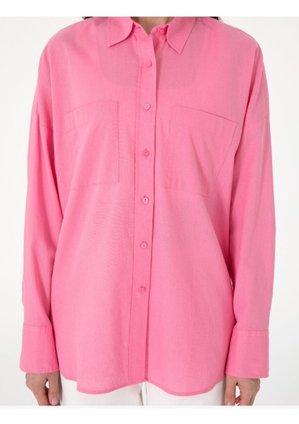 Açık Pembe Oversize Uzun Kollu Gömlek