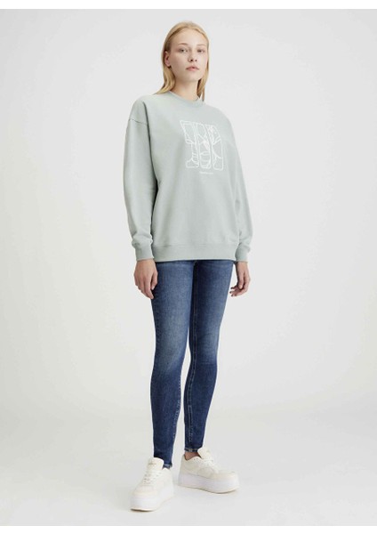 Mint Kadın Yuvarlak Standart Baskılı Sweatshirt Embroıdered Aw Oversızed Cn