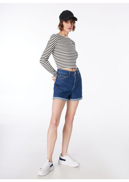 Indigo Kadın Yüksek Bel Regular Straight Denim Şort F4SL-SHT0750