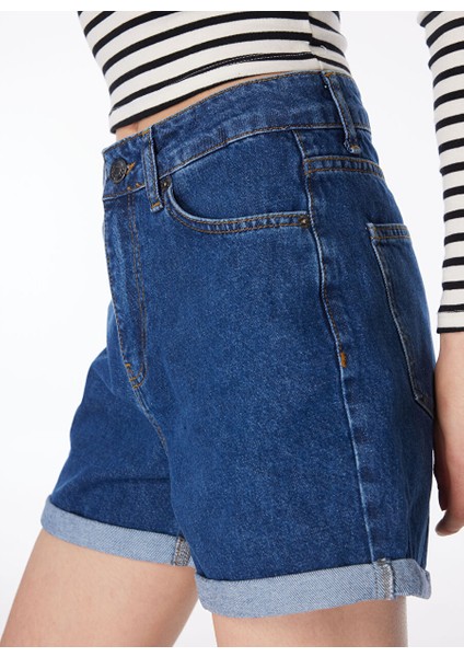 Indigo Kadın Yüksek Bel Regular Straight Denim Şort F4SL-SHT0750