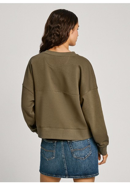 Haki Kadın Yuvarlak Standart Baskılı Sweatshirt PL581452