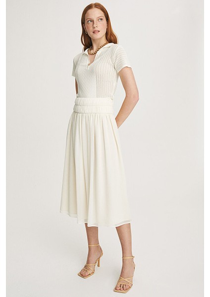 Lily Regular Fit Midi Boy Yüksek Bel Ekru Renk Etek fiyatları