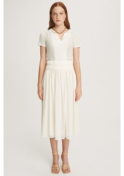 Lily Regular Fit Midi Boy Yüksek Bel Ekru Renk Etek modelleri
