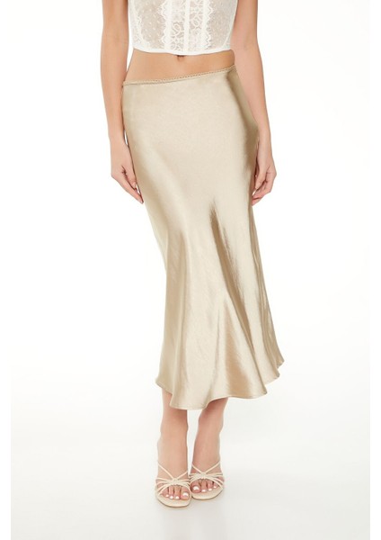 F21 Saten Slip Midi Etek