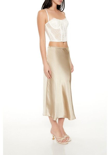 F21 Saten Slip Midi Etek