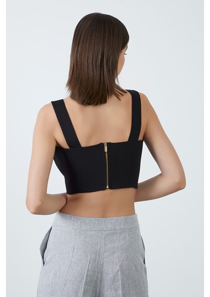 Kalın Askılı Siyah Crop Top