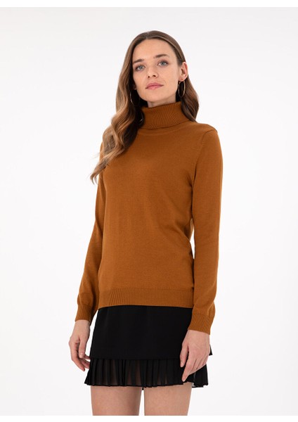 Kahve Kadın Tam Balıkçı Slim Fit Düz Kazak E-Feva modelleri