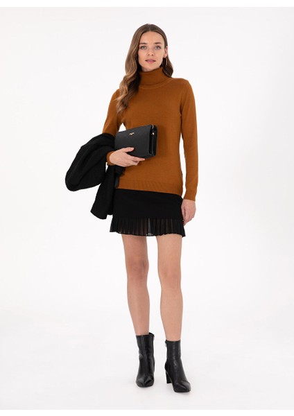 Kahve Kadın Tam Balıkçı Slim Fit Düz Kazak E-Feva fırsatları