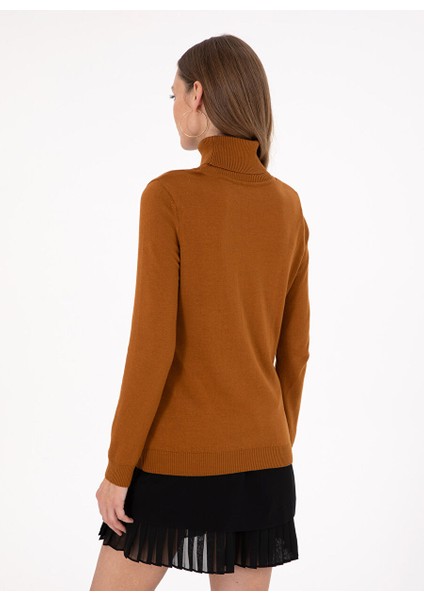 Kahve Kadın Tam Balıkçı Slim Fit Düz Kazak E-Feva indirimleri