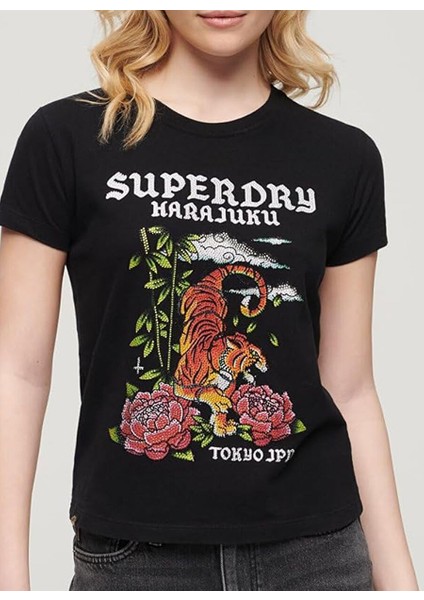 Siyah Kadın Normal Baskılı T-Shirt W1011332A fırsatları