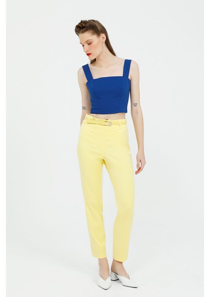 Kalın Askılı Mavi Crop Top