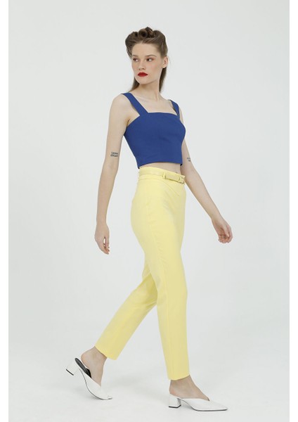 Kalın Askılı Mavi Crop Top