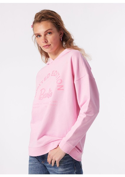 Pembe Kadın Kapüşonlu Oversize Baskılı Sweatshirt BRB4SL-SWT6086