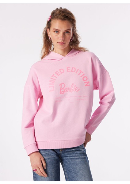 Pembe Kadın Kapüşonlu Oversize Baskılı Sweatshirt BRB4SL-SWT6086