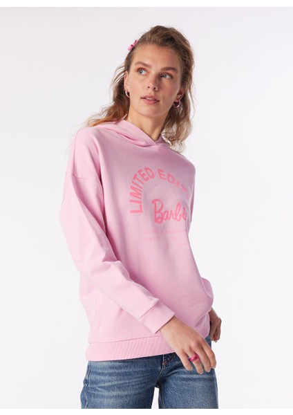 Pembe Kadın Kapüşonlu Oversize Baskılı Sweatshirt BRB4SL-SWT6086