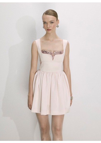 Leanne Saten Mini Elbise Toz Pembe
