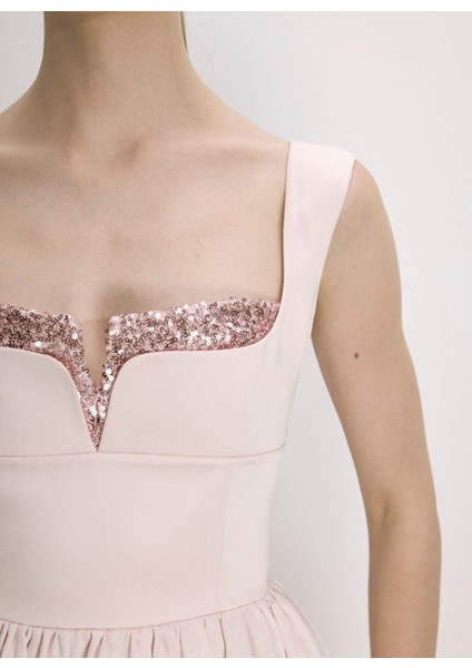 Leanne Saten Mini Elbise Toz Pembe