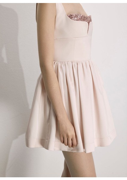 Leanne Saten Mini Elbise Toz Pembe