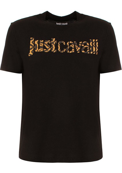 Bisiklet Yaka Baskılı Siyah Kadın T-Shirt 74PBHG03
