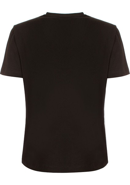 Bisiklet Yaka Baskılı Siyah Kadın T-Shirt 74PBHG03 fiyatları