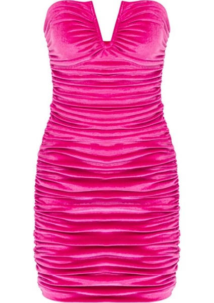 Luce Kadife Mini Elbise Pembe