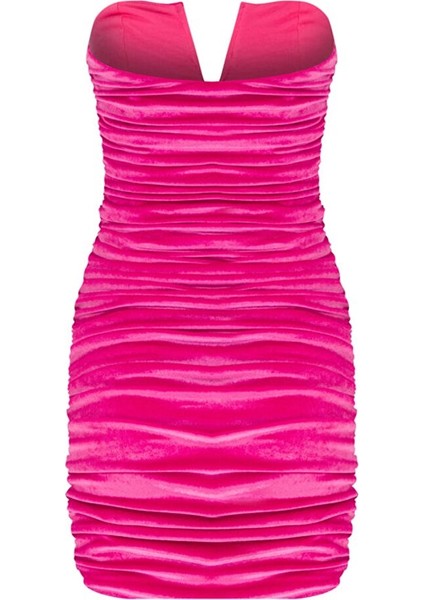 Luce Kadife Mini Elbise Pembe