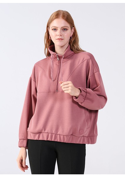 Fermuarlı Yaka Pembe Kadın Sweatshırt Y-Chrıstına modelleri