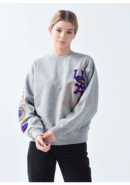 Bisiklet Yaka Açık Gri Kadın Sweatshırt 12224539