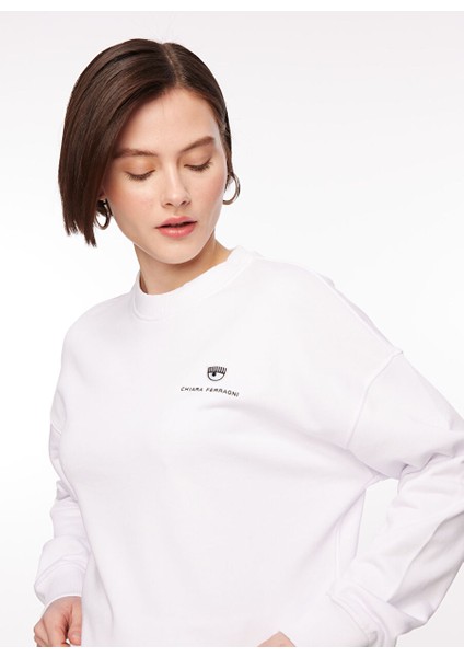 Bisiklet Yaka Düz Beyaz Kadın Sweatshırt 75CBIT01