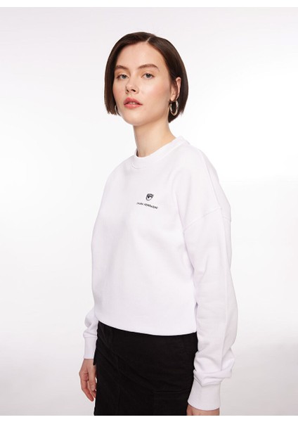 Bisiklet Yaka Düz Beyaz Kadın Sweatshırt 75CBIT01 fırsatları