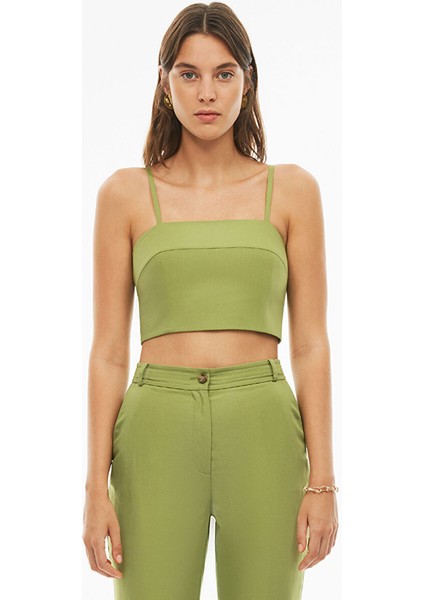 Blannes Slim Fit Askılı Açık Yeşil Renk Kadın Bluz