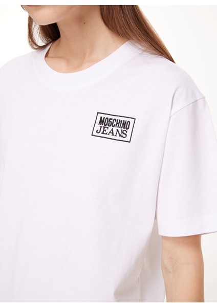 Bisiklet Yaka Baskılı Beyaz Kadın T-Shirt J0711 fırsatları