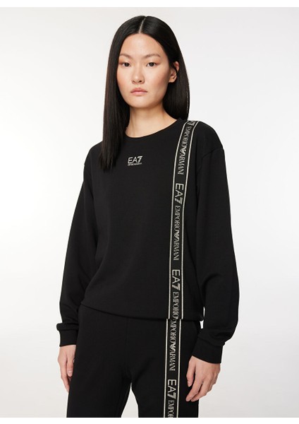 Bisiklet Yaka Düz Siyah Kadın Sweatshırt 6RTM25