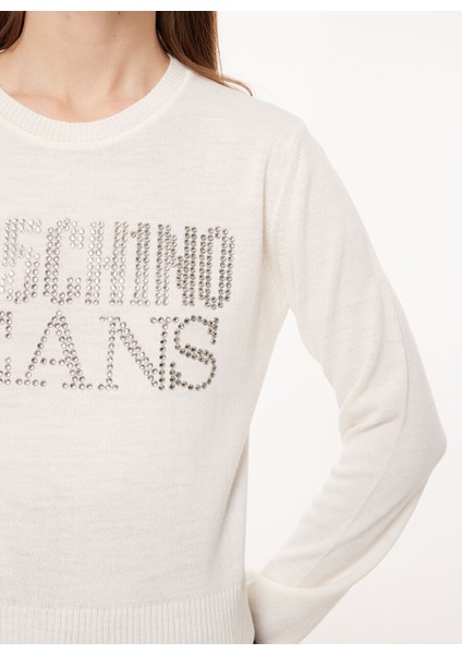 Beyaz Kadın Bisiklet Yaka Baskılı Sweatshirt A0908 fırsatları