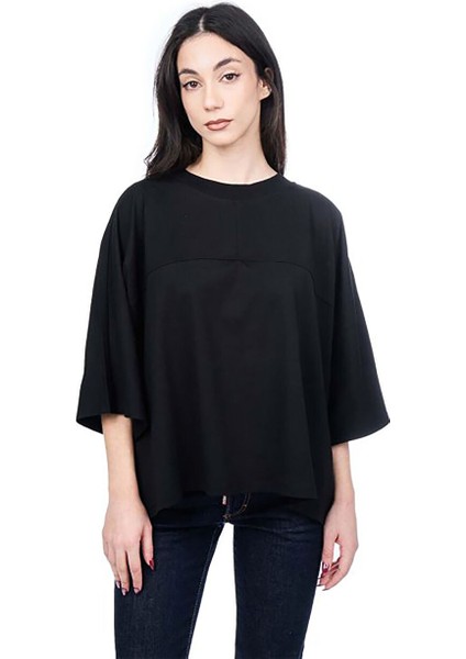Bisiklet Yaka Düz Siyah Kadın T-Shirt 230W1715