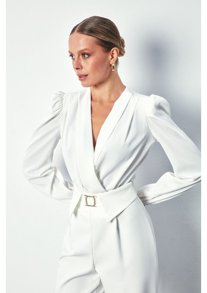 Kruvaze Vatkalı Bodysuit - Ekru fiyatları