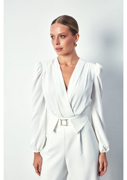 Kruvaze Vatkalı Bodysuit - Ekru modelleri