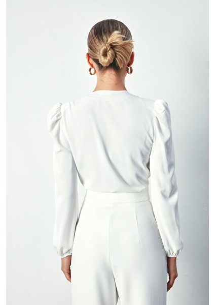 Kruvaze Vatkalı Bodysuit - Ekru