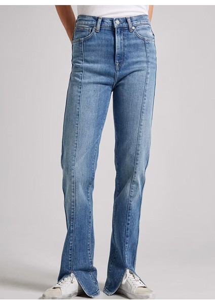 Çizgili Koyu Mavi Kadın Denim Pantolon PL2046862 fiyatları