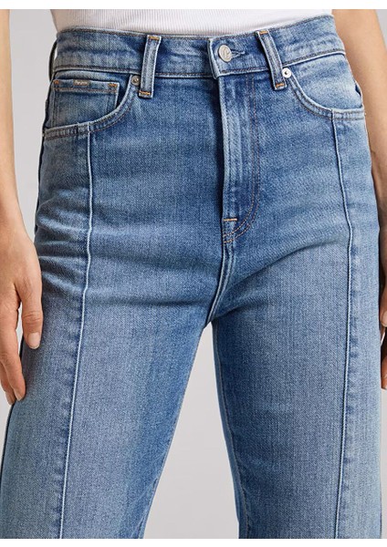 Çizgili Koyu Mavi Kadın Denim Pantolon PL2046862 modelleri
