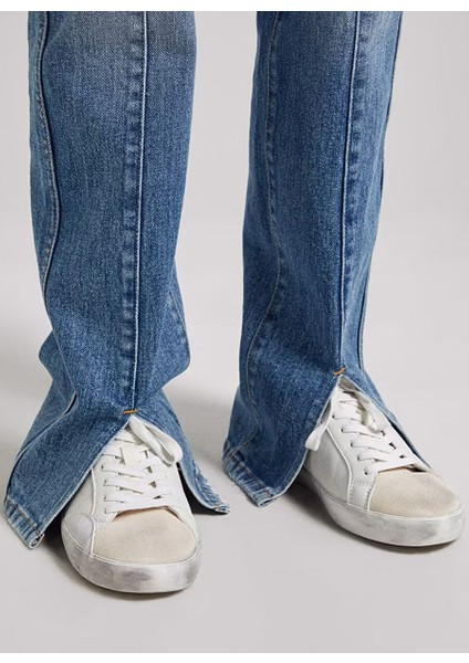 Çizgili Koyu Mavi Kadın Denim Pantolon PL2046862 fırsatları
