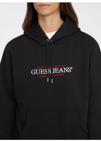 Siyah Kadın Kapüşon Yaka Normal Kalıp Desenli Sweatshirt Gj Hood Os Amerıcan - Organıc Co/pl modelleri