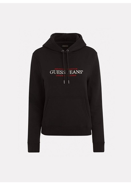 Siyah Kadın Kapüşon Yaka Normal Kalıp Desenli Sweatshirt Gj Hood Os Amerıcan - Organıc Co/pl indirimleri