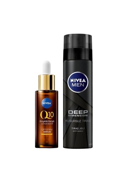 Men Erkek Tıraş Jeli Deep Dimension 200ml Ve Q10 Çift Etkili Cilt Serumu 30ml