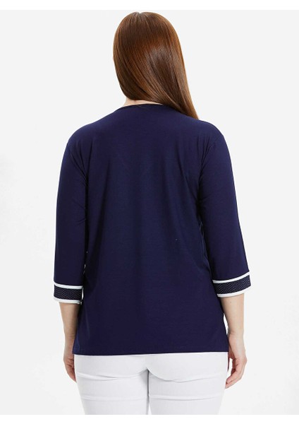 V Yaka Simli Lacivert Kadın Bluz 24YSL8894-BB fırsatları