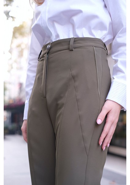 Biye Detaylı Soft-Touch Yeşil Krep Pantolon