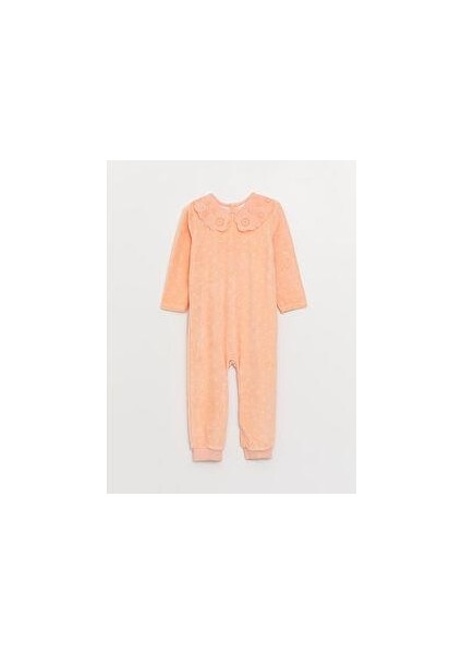 Baby Pembe Bisiklet Yaka Nakış Detaylı Kadife Kız Bebek Tulum(0-12 Ay Patikli, 12 Ay+ Patiksiz)